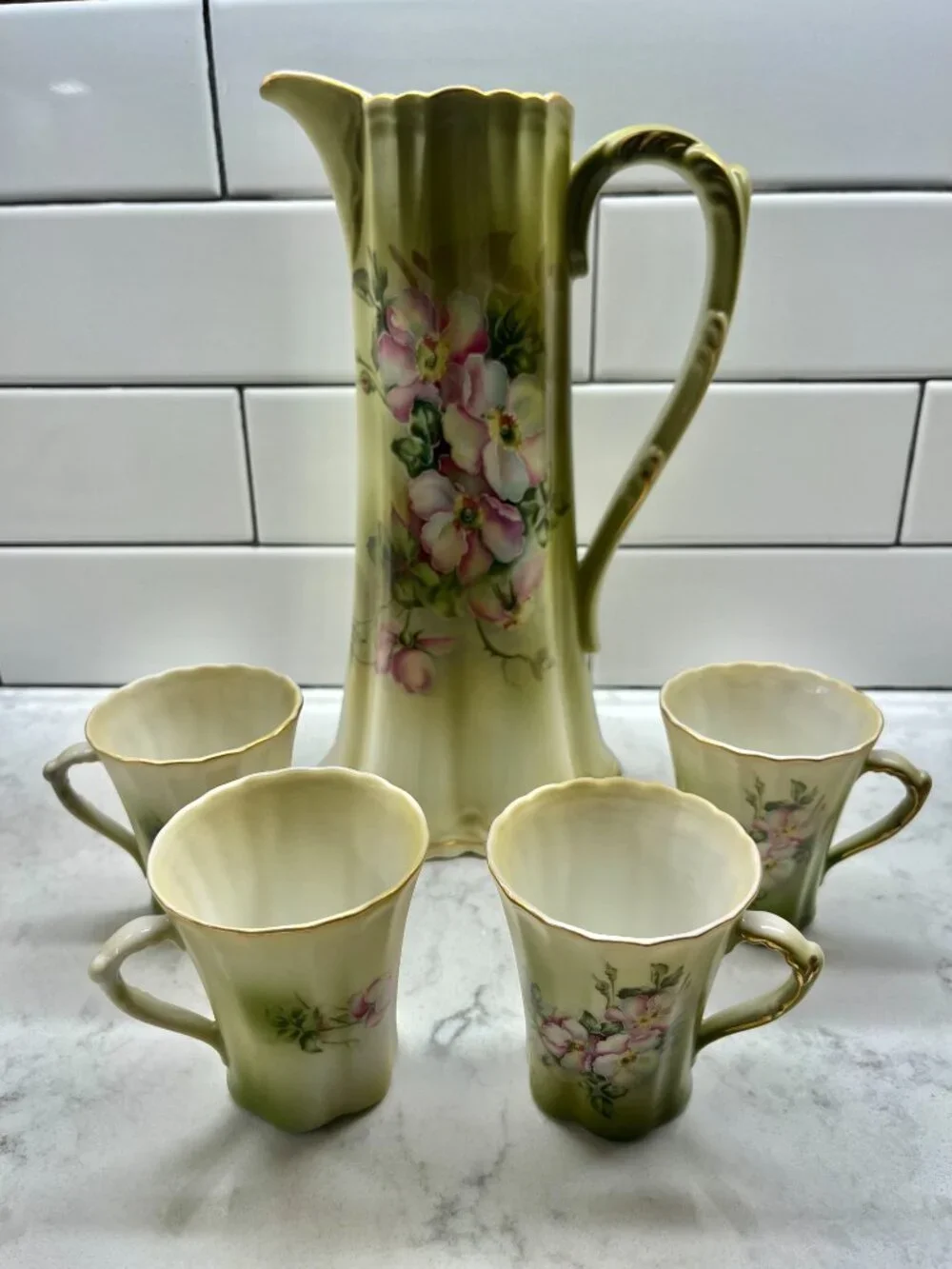 Vintage Nippon Chocolate/Coffee Pot and 4 Cups